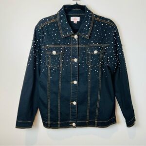 Quacker Factory Embellished Denim Jacket Black M